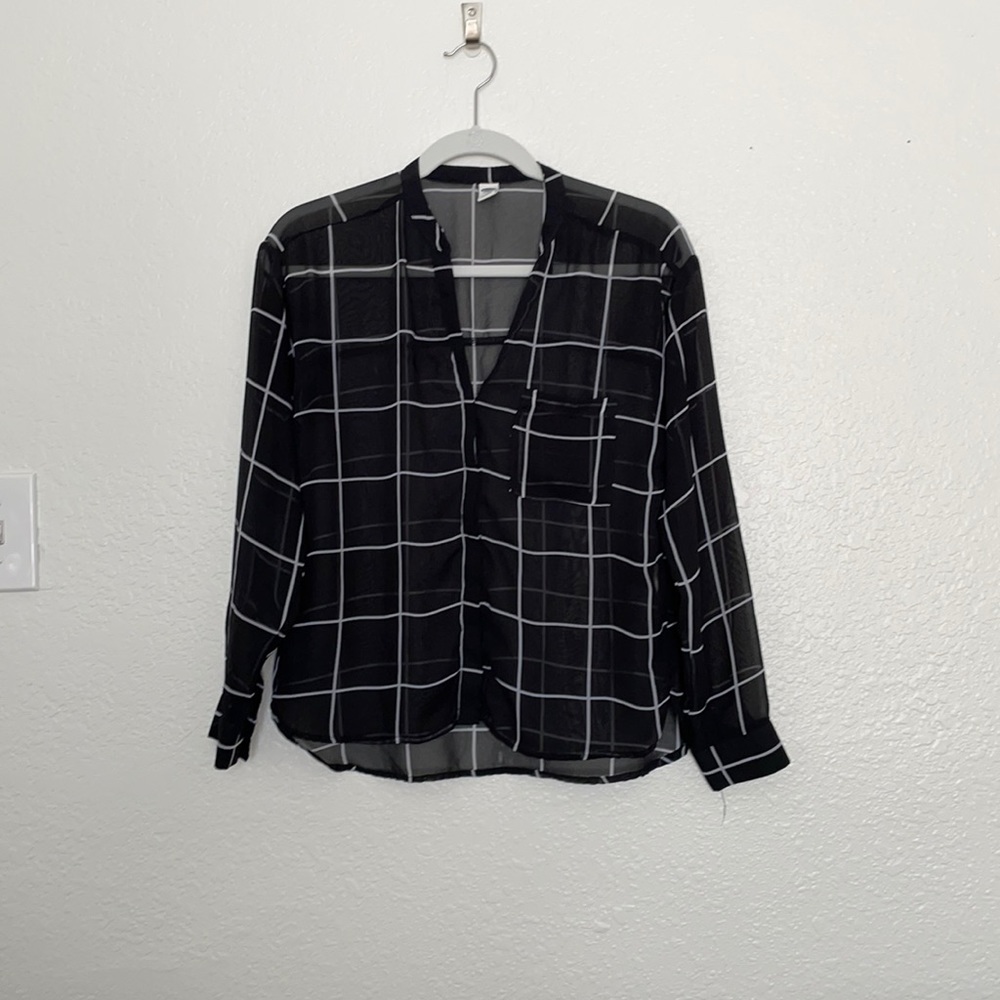 Black Plaid Long Sleeve Blouse